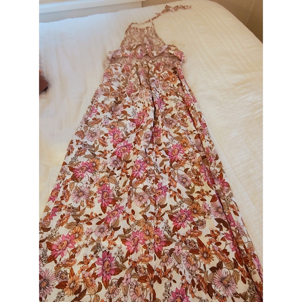 No Comment NY-LA M Floral Smocked Halter Maxi Dress Y2K Boho Rayon - Picture 5 of 8